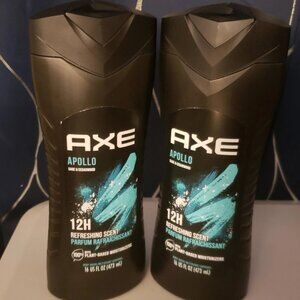 2 Axe Apollo Scent Men's Body Wash Liquid 16oz Black Bottles Lot Of 2 Scented
